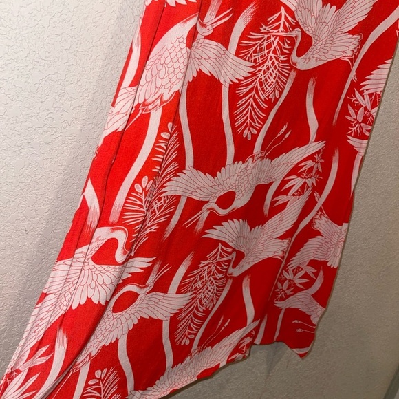 Zara Crane Bird Print Crepe Shift Dress Red Size Medium - Picture 8 of 9